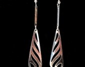 Silver Dangle Earrings Modernist Style- Vintage 1970's Mod