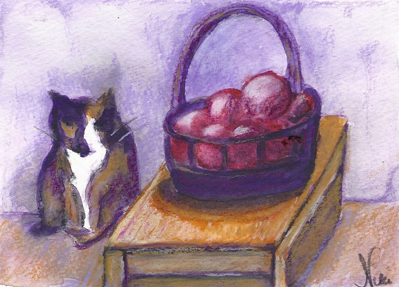 Chatte et Pomegranates Mixed Media Card with Envelope by Niki Hilsabeck