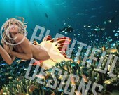 Clear Blue Water - Digital Painting, Curious Mermaid Digital Painting, Under the Crystal Blue Sea, Fish, JPEG only