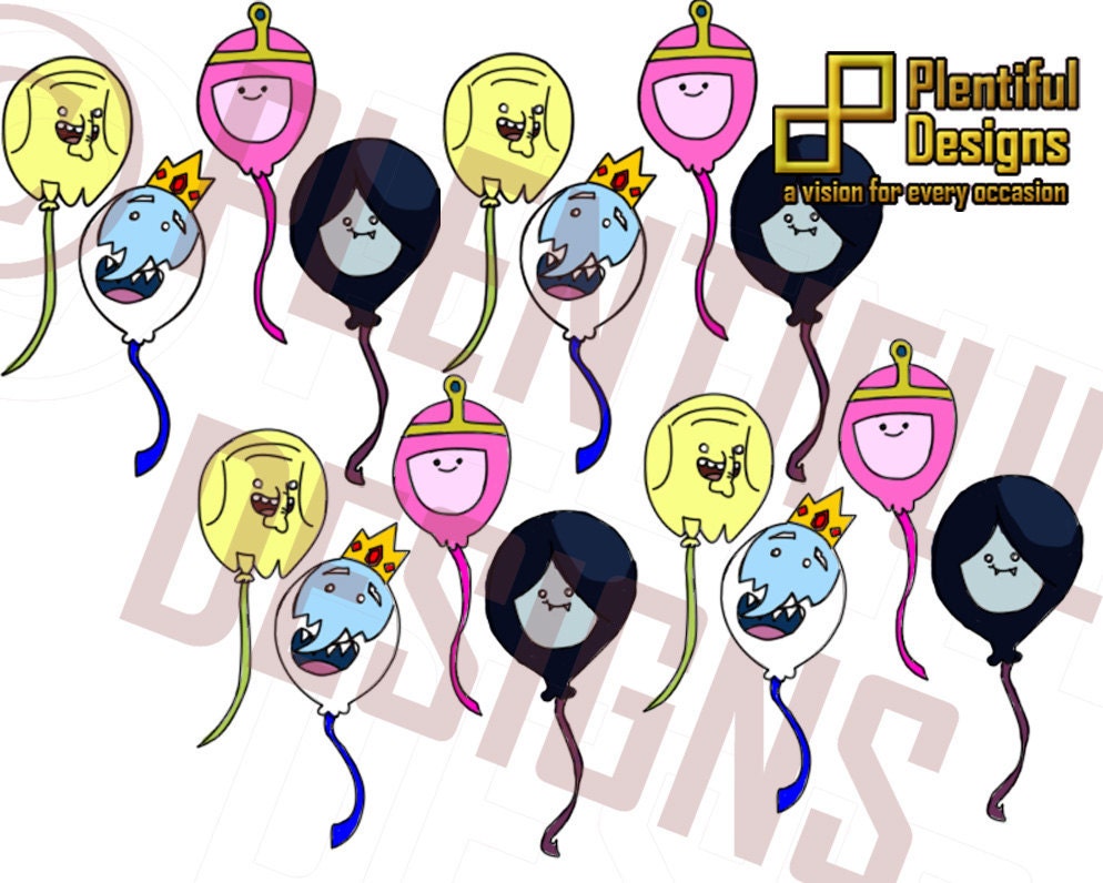 Adventure Time Character Balloons,  Marceline, PB, Princess BubbleGum, Treetrunks, Ice King JPEG only - You Print