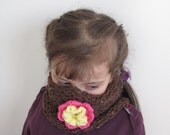 Girl's Neck Warmer Knit in Brown with Flower - Toddler, Child