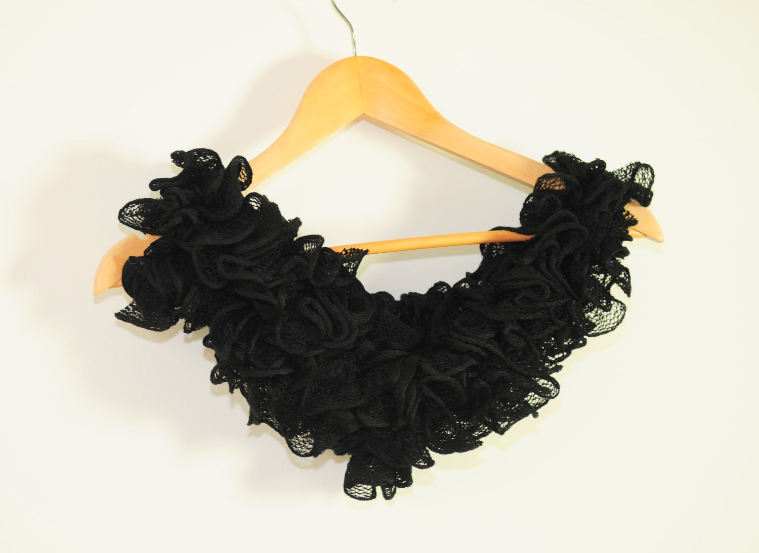 Ruffle Hand Knit Scarf in Black, Summer Accessories