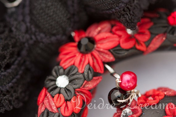 Reserved for Monica Black Velvet Choker - Polymer Clay Flowers Sugar Skull Pendant - Day of the Dead Dia de los Muertos - Halloween Jewelry