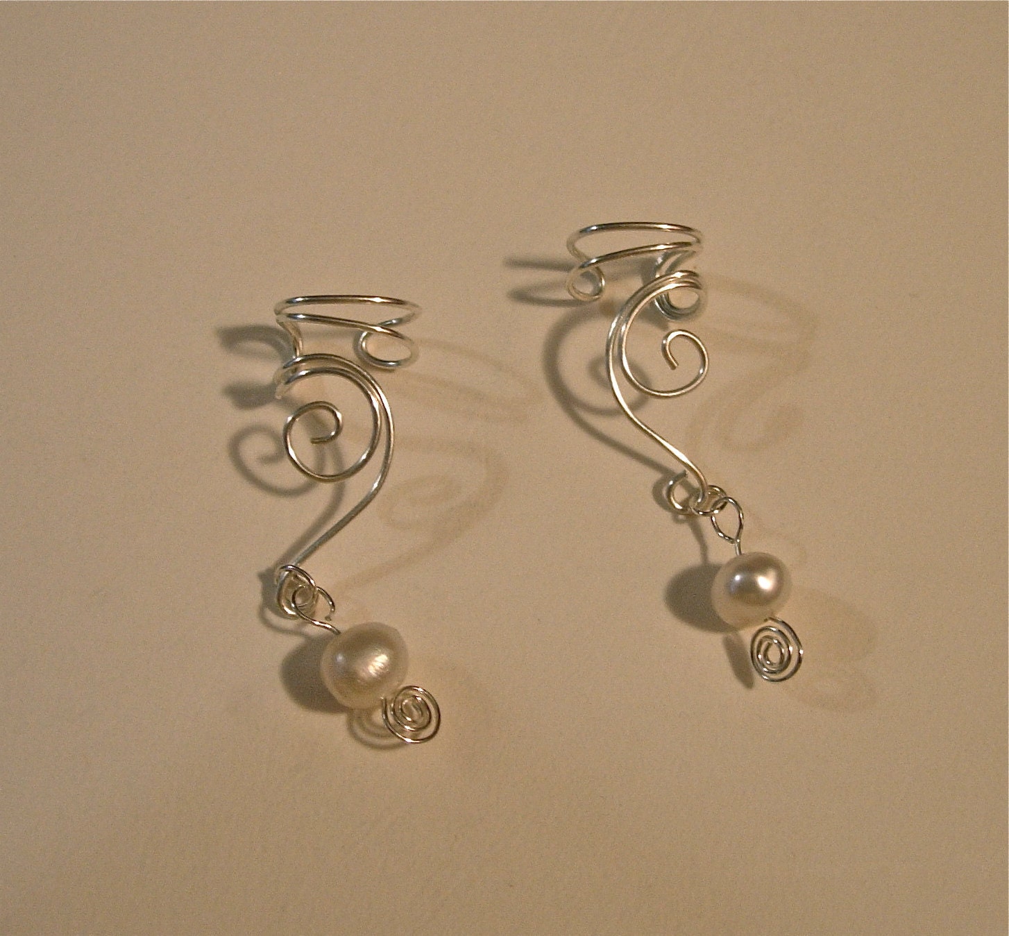 EAR CUFFS Pair of Solid Sterling Silver Ear Cuffs with Genuine Fresh Water Pearls Pearl June Birthstone