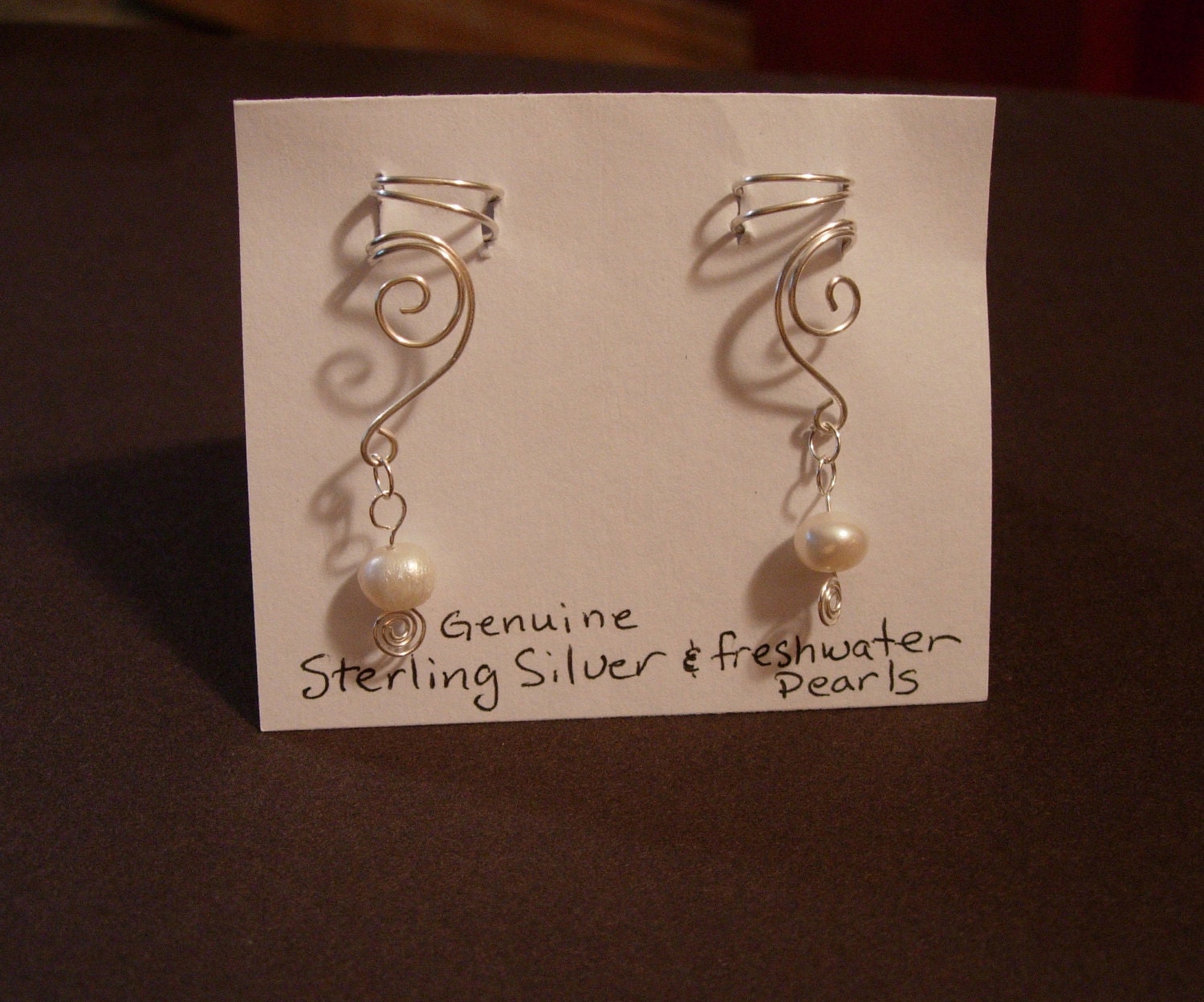 EAR CUFFS Pair of Solid Sterling Silver Ear Cuffs with Genuine Fresh Water Pearls Pearl June Birthstone