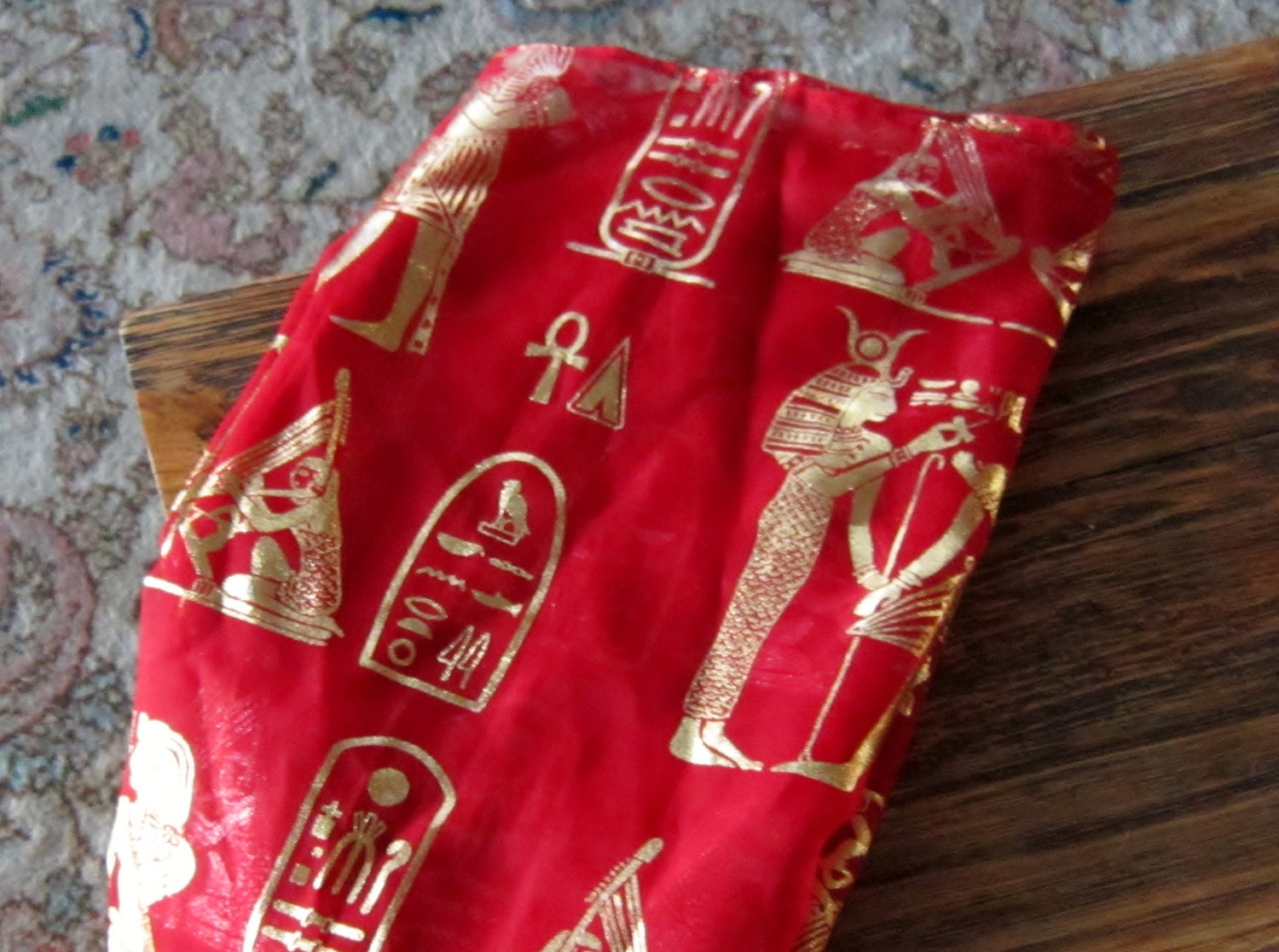 Vintage Red Gold Egyptian Over-Head Scarf (osfm)