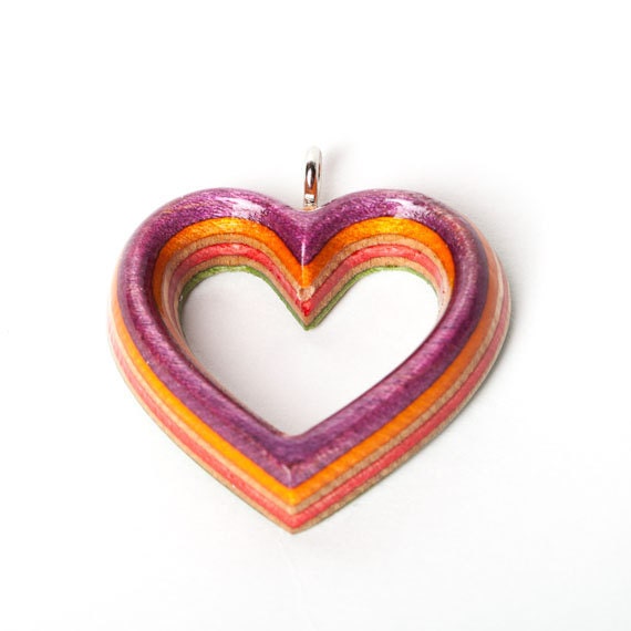 Recycled Skateboard Heart Shaped Pendant