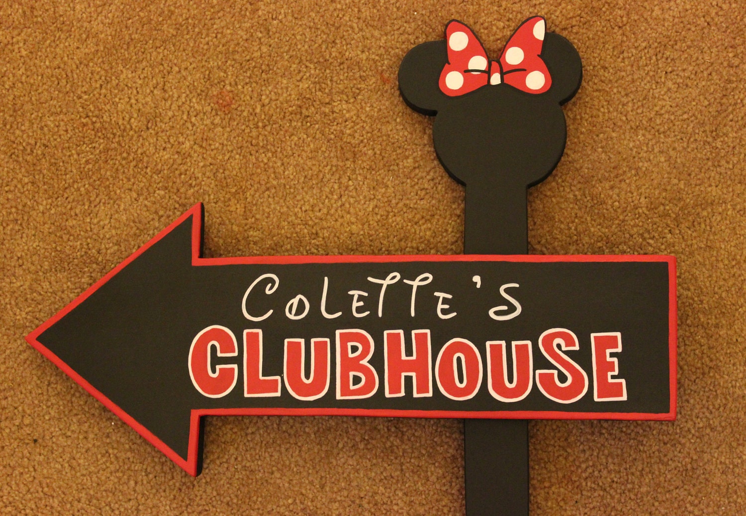 SALE -Wood Micky Mouse or Minnie Mouse Clubhouse Sign - Outdoor Post - Mickey Mouse - Birthday Party Decorations - All Black - Unique design
