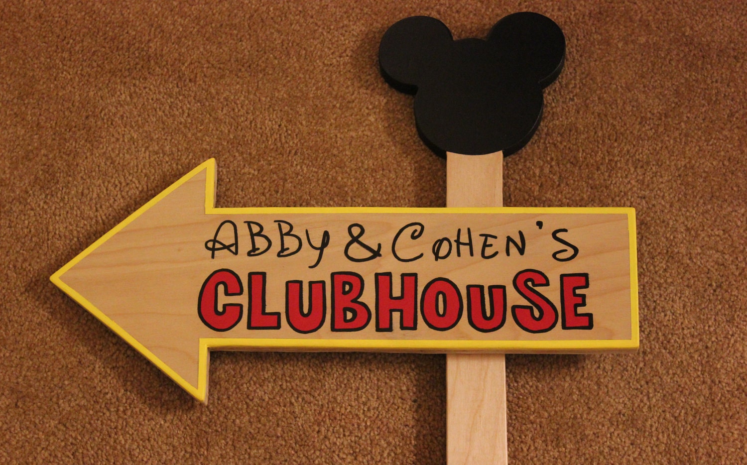 SALE Wood Micky Mouse or Minnie Mouse Clubhouse Sign - Outdoor Post - Birthday Party Decorations