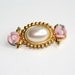 Vintage Brooch Pearl Pink Flowers, Designer Marvella, Faux Pearl with Handmade Pink Flowers