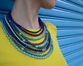 Blue Lagoon - Gemstones, wood and rhinestones statement necklace- ready to ship