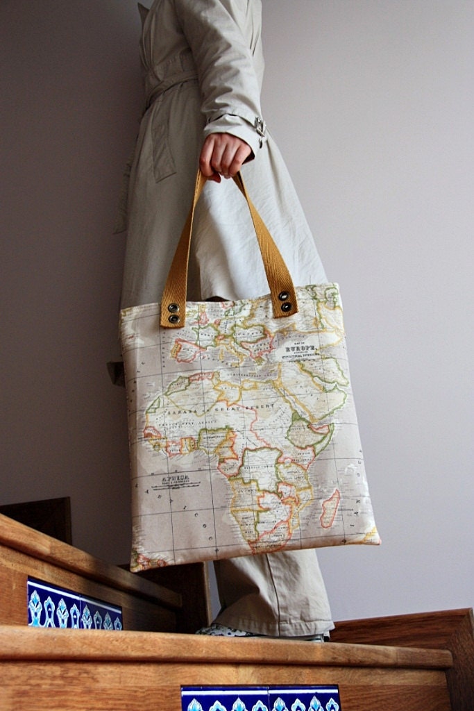 beige world map print large diaper bag/  large tote bag/messenger bag/ shoulder bag/everyday purse/ready to ship
