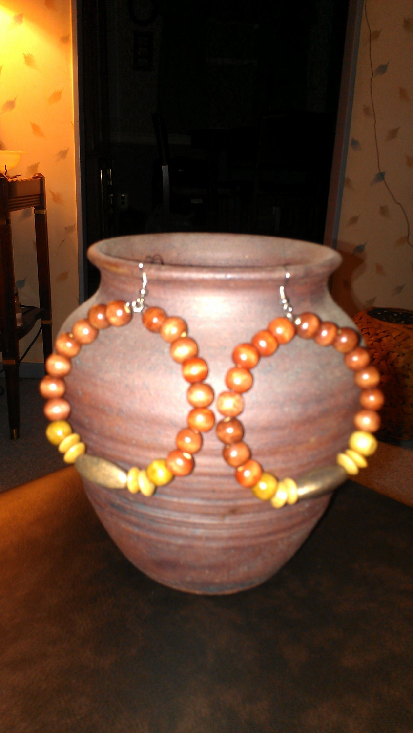 Rusty Red, Brown, and Dusty Gold Wooden Hoop Earrings: "Natural Queen"