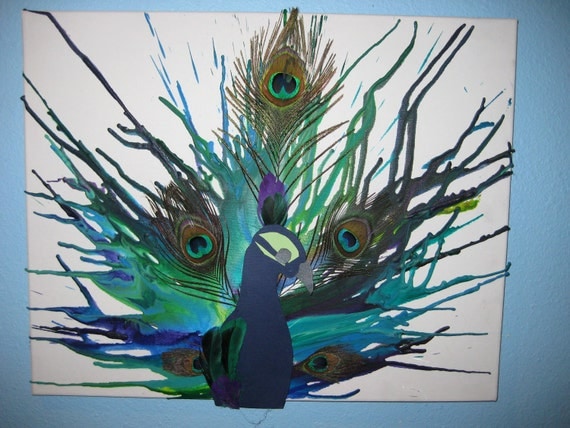 Peacock Melted Crayon Art