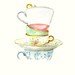 Still Life Kitchen Decor Art Print of Original Watercolor Painting -- Teacups