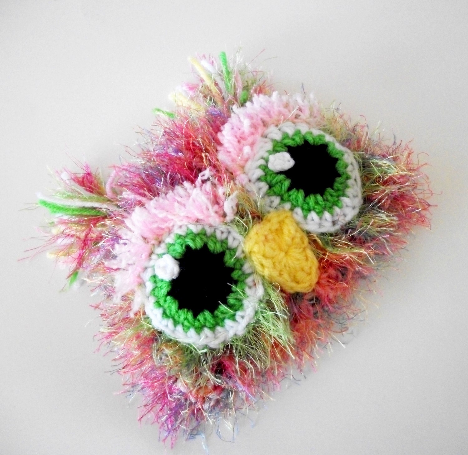 Pink Baby Owl Hat- Pink Green White Yellow Black Multicolor- Girl Beanie- Handmade Owl Hat- Baby Hats- Photo Prop