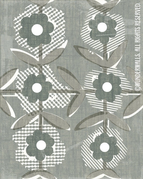 Flowers Folk Floral Warm Cool Gray Linen High-Quality, Archival 8" x 10" Print Series: Medium Grays