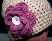 Crochet beanie with detachable flower detail. Can be made in any color(s).