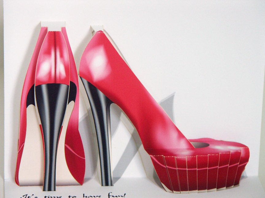 Pop up red shoes birthday card red platform shoes
