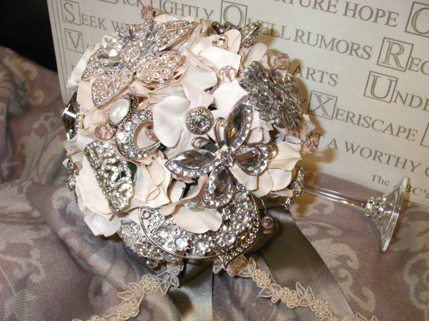 TINKERBELL - Pink Grey Brooch Bridal Bouquet - TINKERBELL