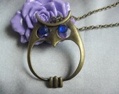 necklace---antique bronze owl necklace---Z087