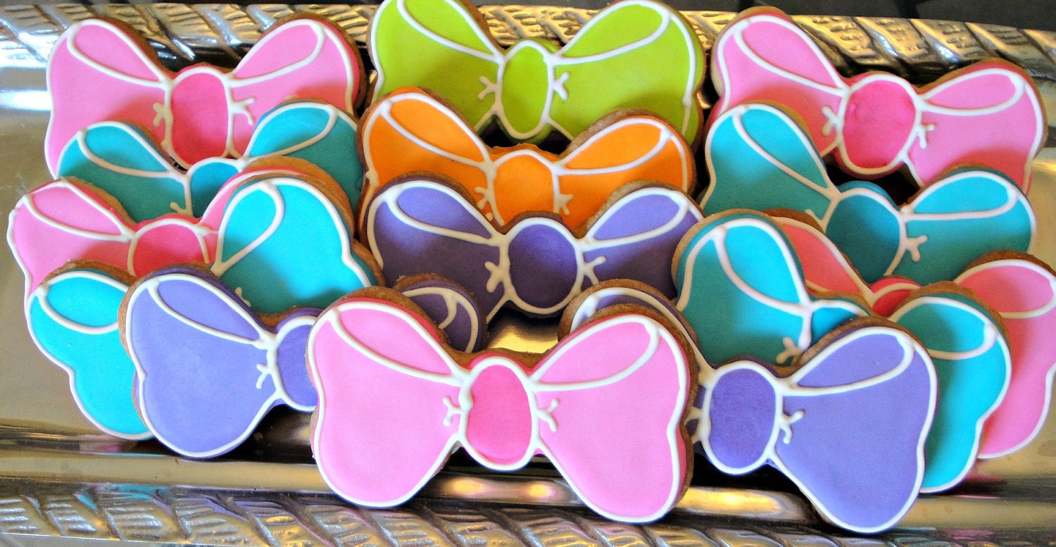 Bow Cookies Decorated Bow or Bow Tie Cookies Birthday Party Favors One Dozen