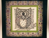 Owl -- Zentangle Inspired Original Artwork in 8x8 Frame