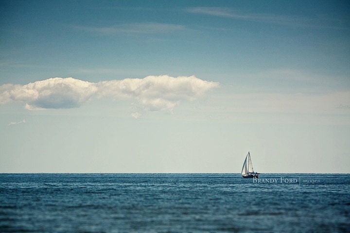 Sailboat Photograph,Sail,A Drift, Blue, Open Waters, Salty Ocean, Fine Art Print,  8x10,Fpoe