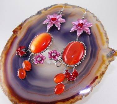 RESERVED For Michele:Vintage Earrings Bodacious Orange Crush Satin Stone Rhinestones Potmetal