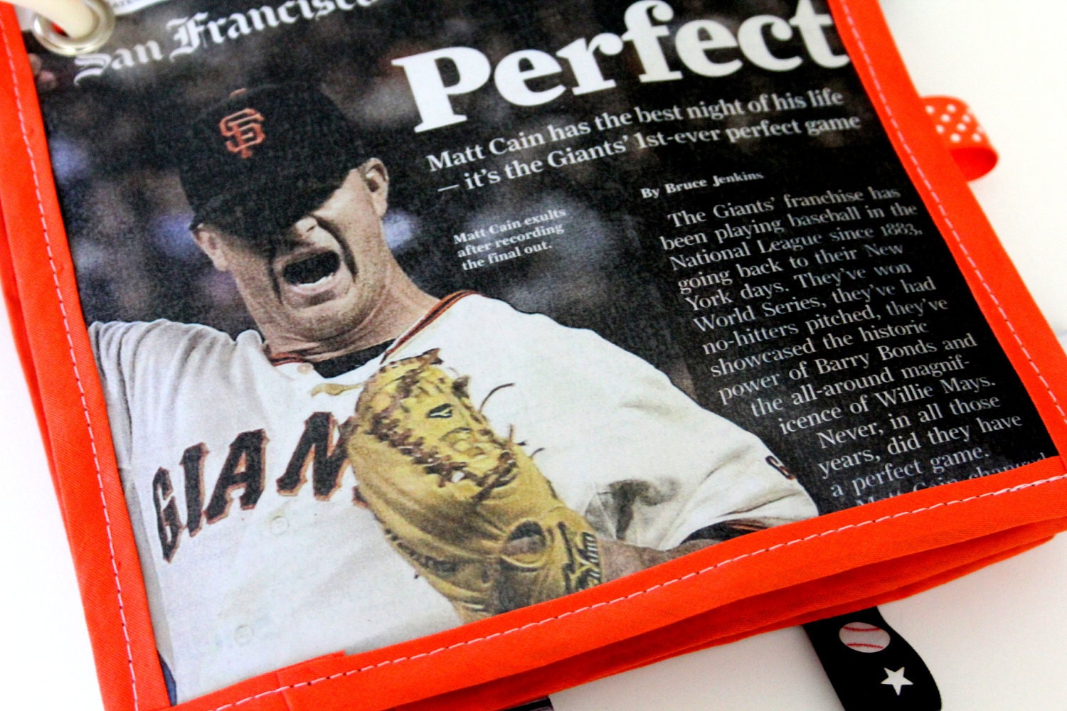 Baby Newspaper (Sports, Baseball, MLB, San Francisco, Giants, SF Giants, Perfect Game, Baby Boy, Baby Girl): crinkle taggie