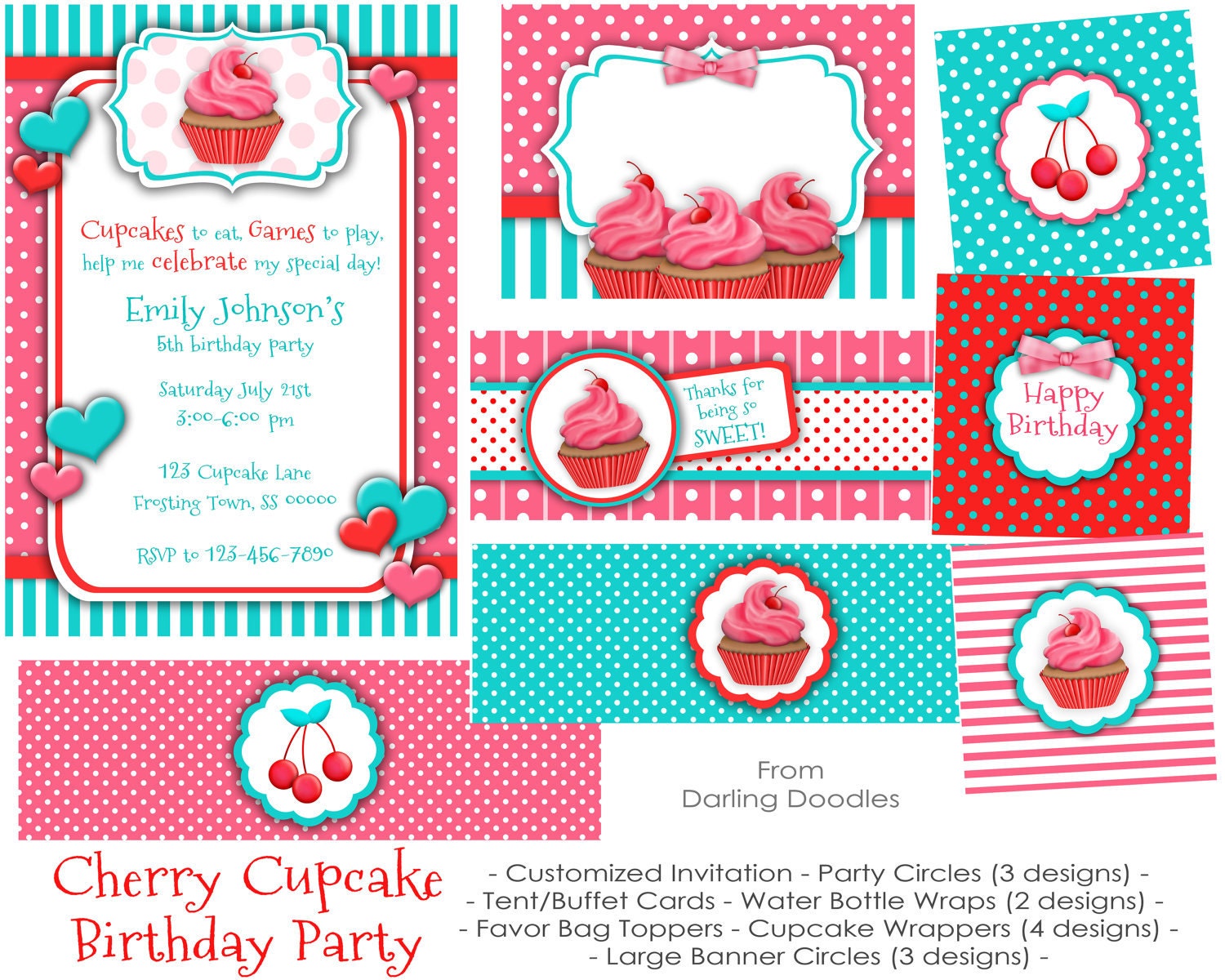 Printable Birthday Party Cherry Cupcake