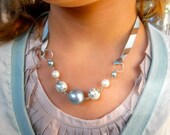 Children's Necklace or Bracelet Aqua Blue, White and Chocolate Brown - Vintage Wedding Flower Girl Necklace - Blue Sherbet Necklace