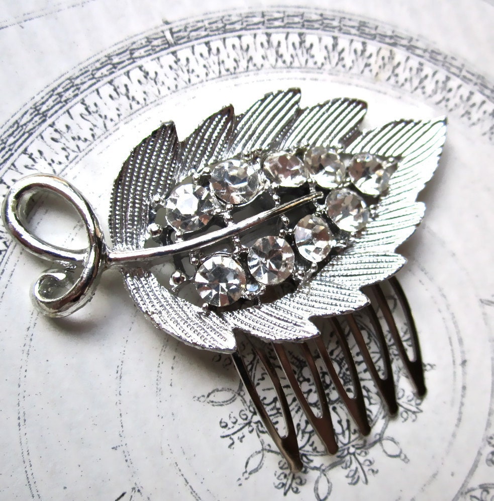 Silver Rhinestone Bridal Hair Comb Flower Girl Jewelry Children's Vintage Wedding Vintage Brooch - Sugar Leaf Comb