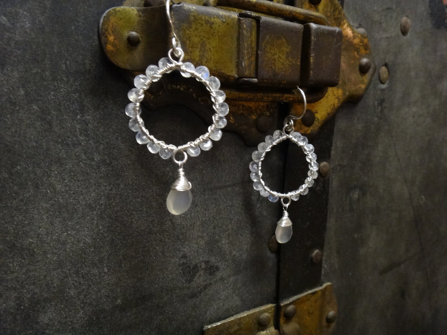 Sold can make variation Rainbow Moonstone  Infinity Hoop Earrings