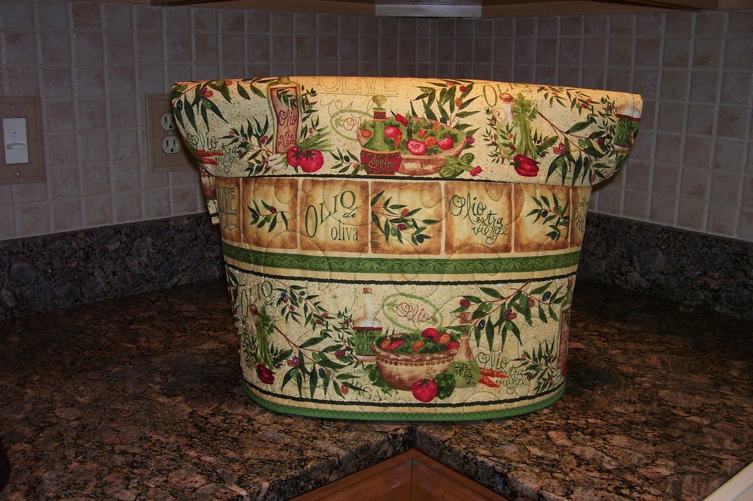 Small Appliance Cover with Olive Oil Motif table runner to match