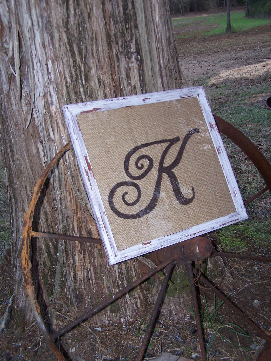 Framed Initial on Burlap