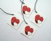 Heart Gift Tags, Set of Four Original Abstract Photo Heart Tags Red, Black and White
