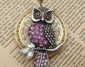 Steampunk Owl Locket Necklace Vintage Style Original Design