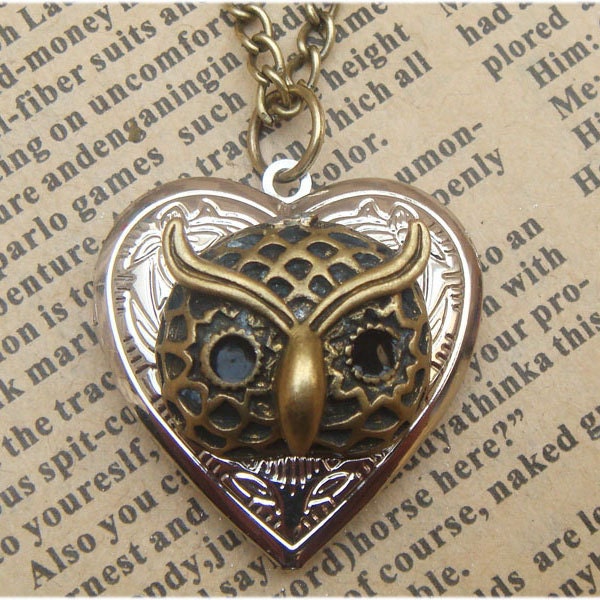 Steampunk  Owl (61502)  Locket Necklace Vintage Style Original Design