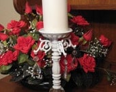 CRYSTAL BALL French Chic White Pillar Candle Holder Shabby Cottage Upcycled with Chandelier Crystals