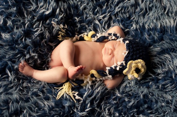 Baby Crochet Hat, Baby Earflap Hat, Photopgraphy Prop Navy