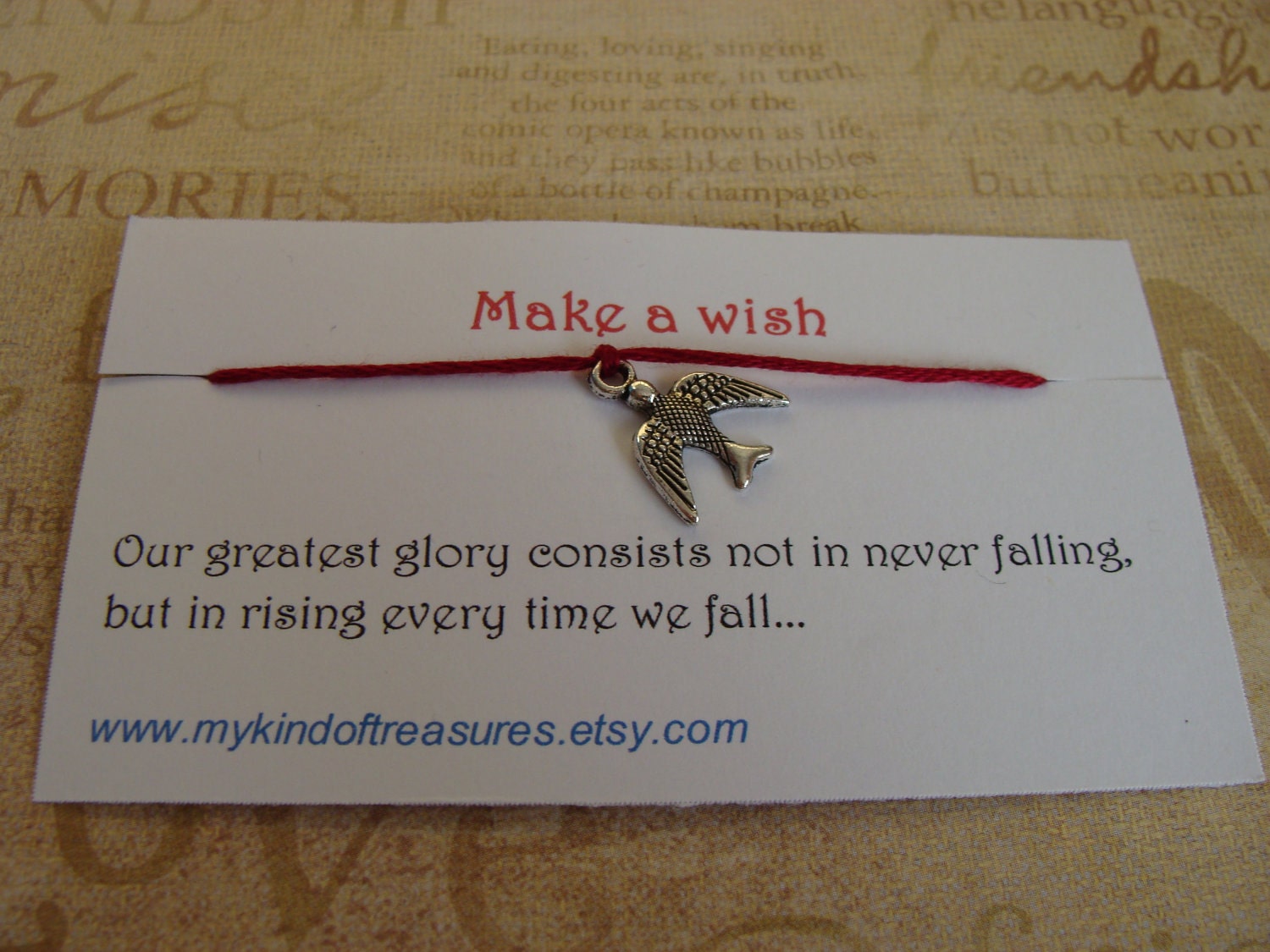 Make a wish ispirational rise every time you fall handmade bird wish bracelet