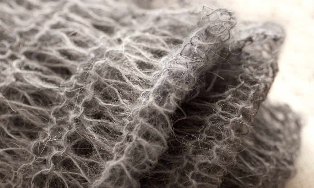 Tibetan yak wool knit scarf, grey, eco friendly, natural, neutral, warm