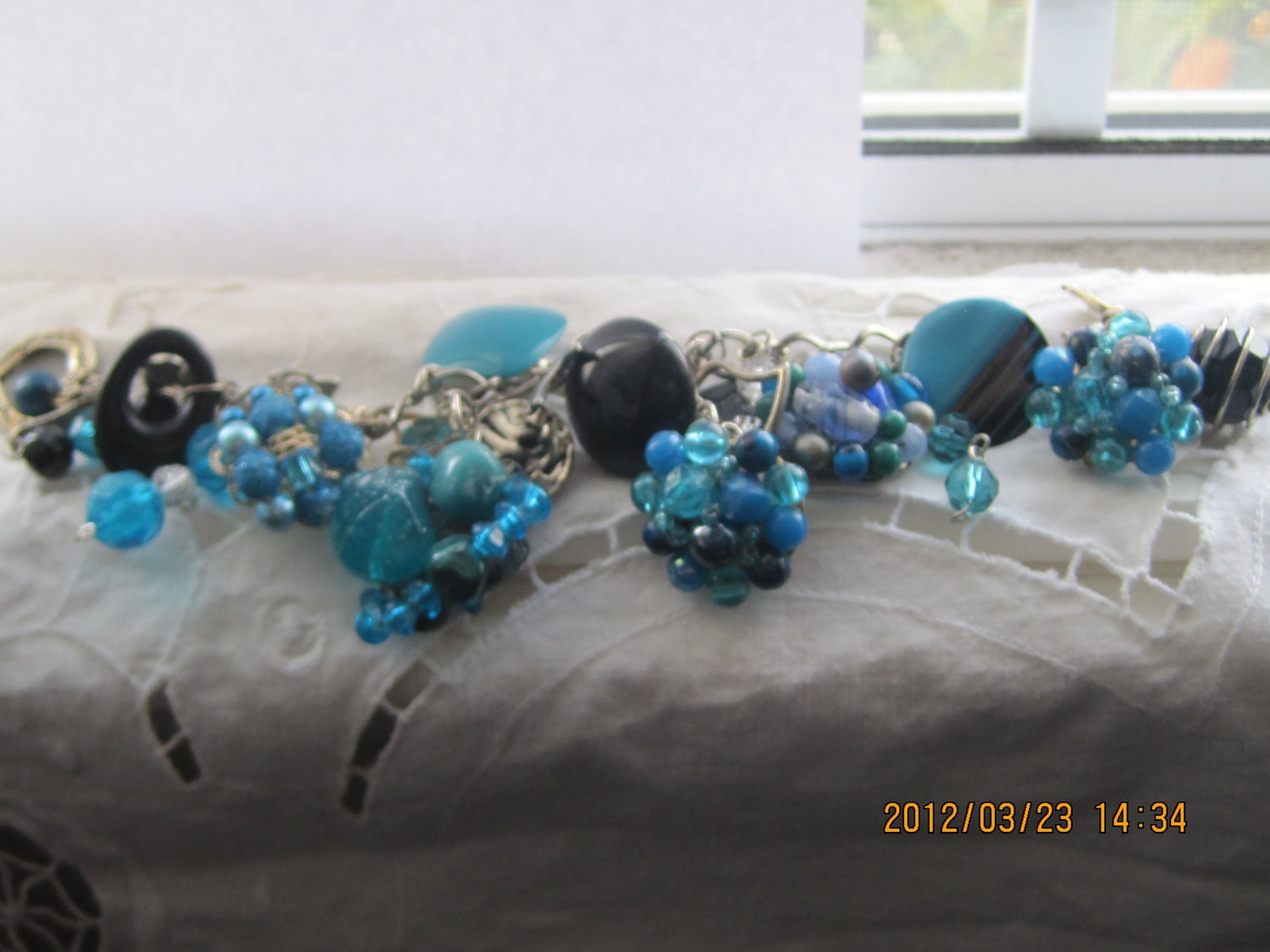 CARRIBEAN WATERS-Charm Bracelet Designed With Vintage Upcycled Jewelry