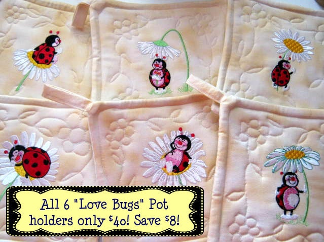 All 6 Love Bugs Potholders 40 dollars