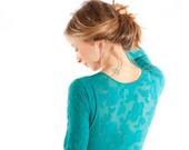 Vintage Emerald Green Bodysuit, with floral decoration.