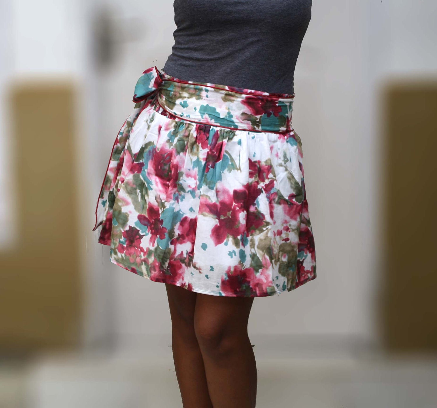 ON SALE Spring Blueberry Splash Abstract Floral Mini Skirt