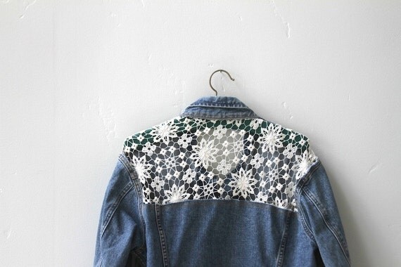 calvin klein crocheted lace denim jacket