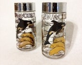 1977 Sea World Spice Jars/Salt and Pepper Shakers with Gold and Black Sea Creatures