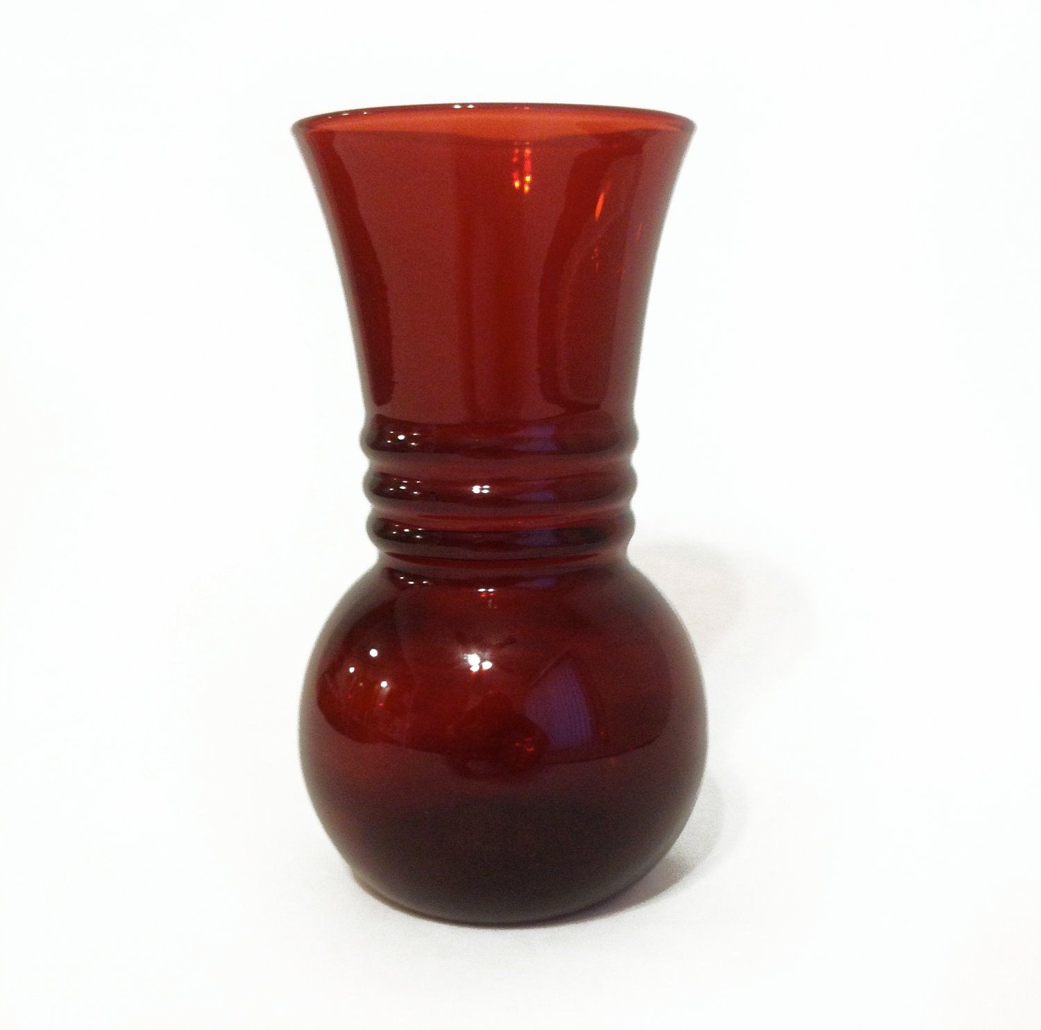 Ruby Red Ribbed Vintage Anchor Hocking Glass Vase